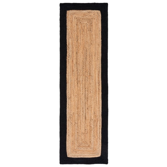 SAFAVIEH Natural Fiber Delroy Bordered Runner Rug, Natural/Black, 2'3" x 12'