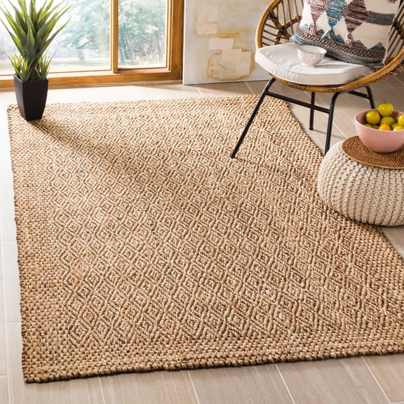 SAFAVIEH Natural Fiber Doreen Geometric Jute Area Rug, Natural/Brown, 7' x 7' Square