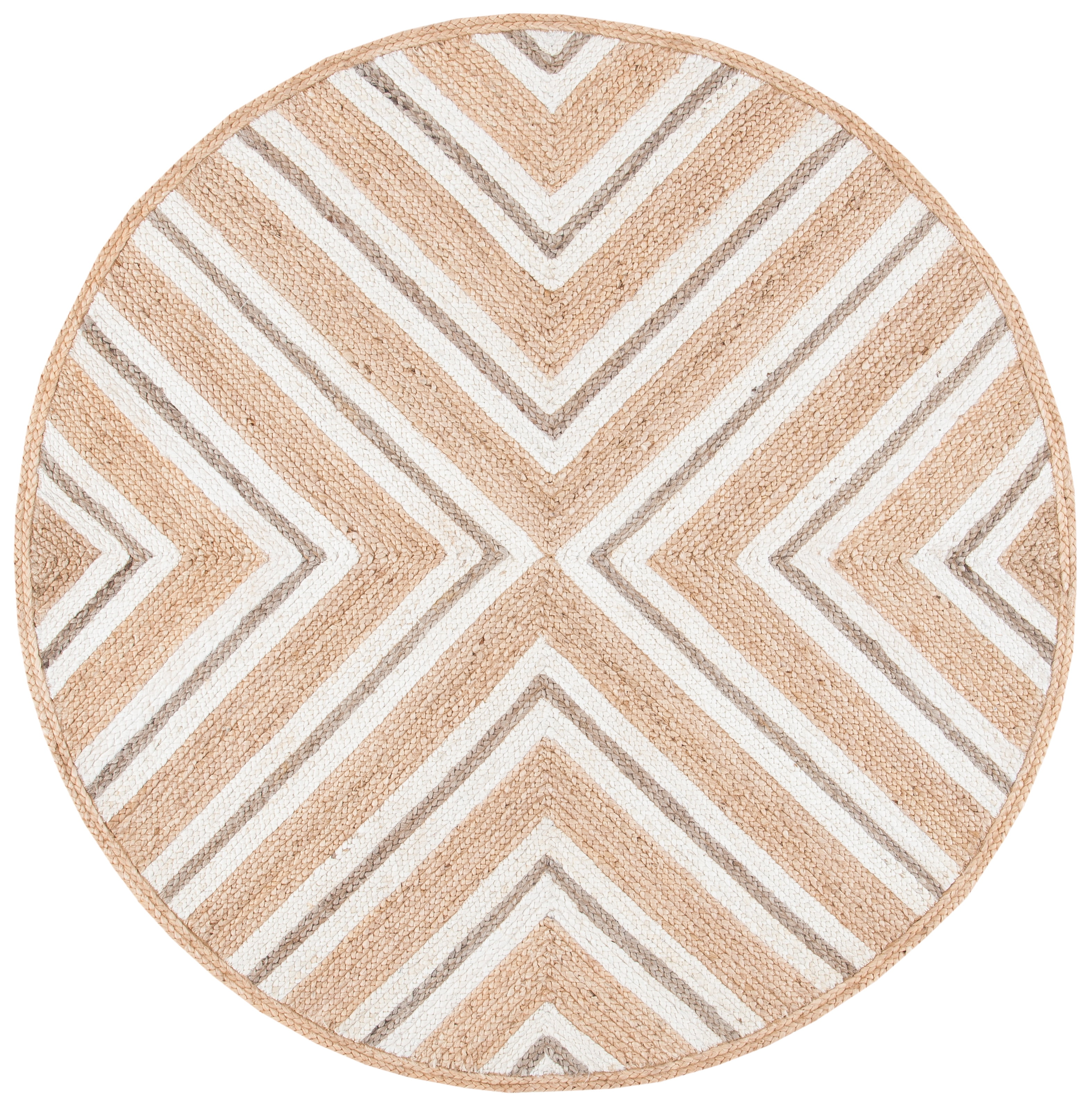 SAFAVIEH Natural Fiber Dudley Geometric Area Rug, Natural/Ivory, 6' x 6' Round