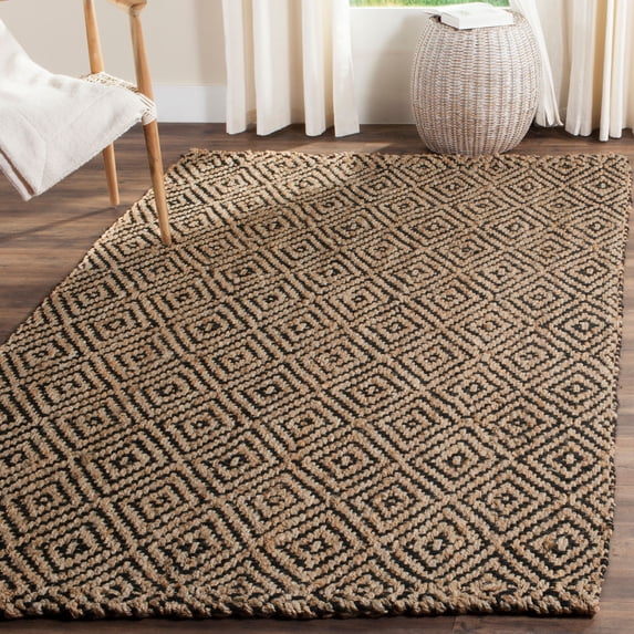 SAFAVIEH Natural Fiber Emory Geometric Jute Area Rug, Natural/Black, 5' x 5' Square