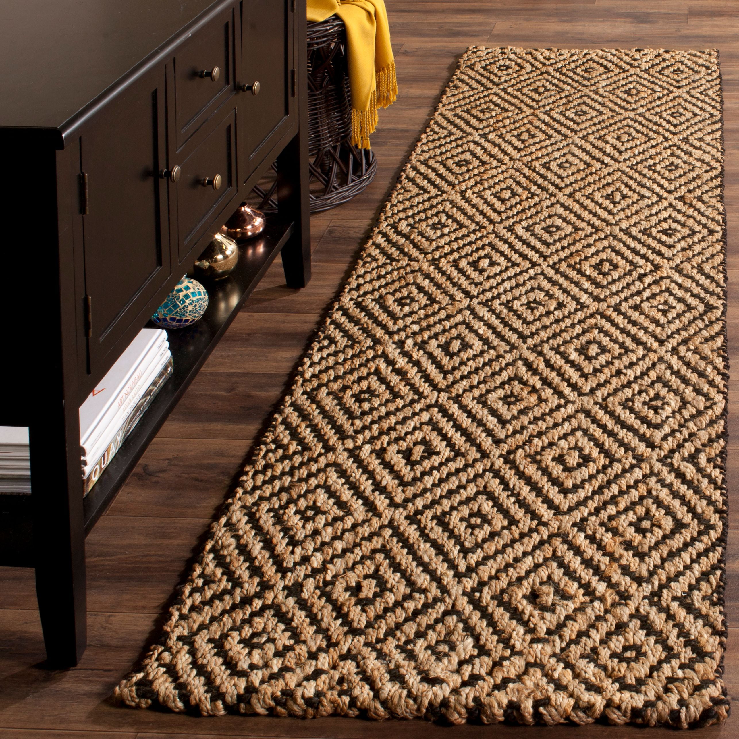 SAFAVIEH Natural Fiber Emory Geometric Jute Runner Rug, Natural/Black, 2'3" x 18'