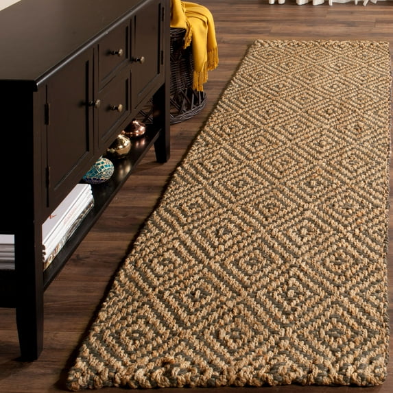 SAFAVIEH Natural Fiber Emory Geometric Jute Runner Rug, Natural/Grey, 2'3" x 14'