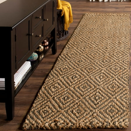 SAFAVIEH Natural Fiber Emory Geometric Jute Runner Rug, Natural/Grey, 2'3" x 6'
