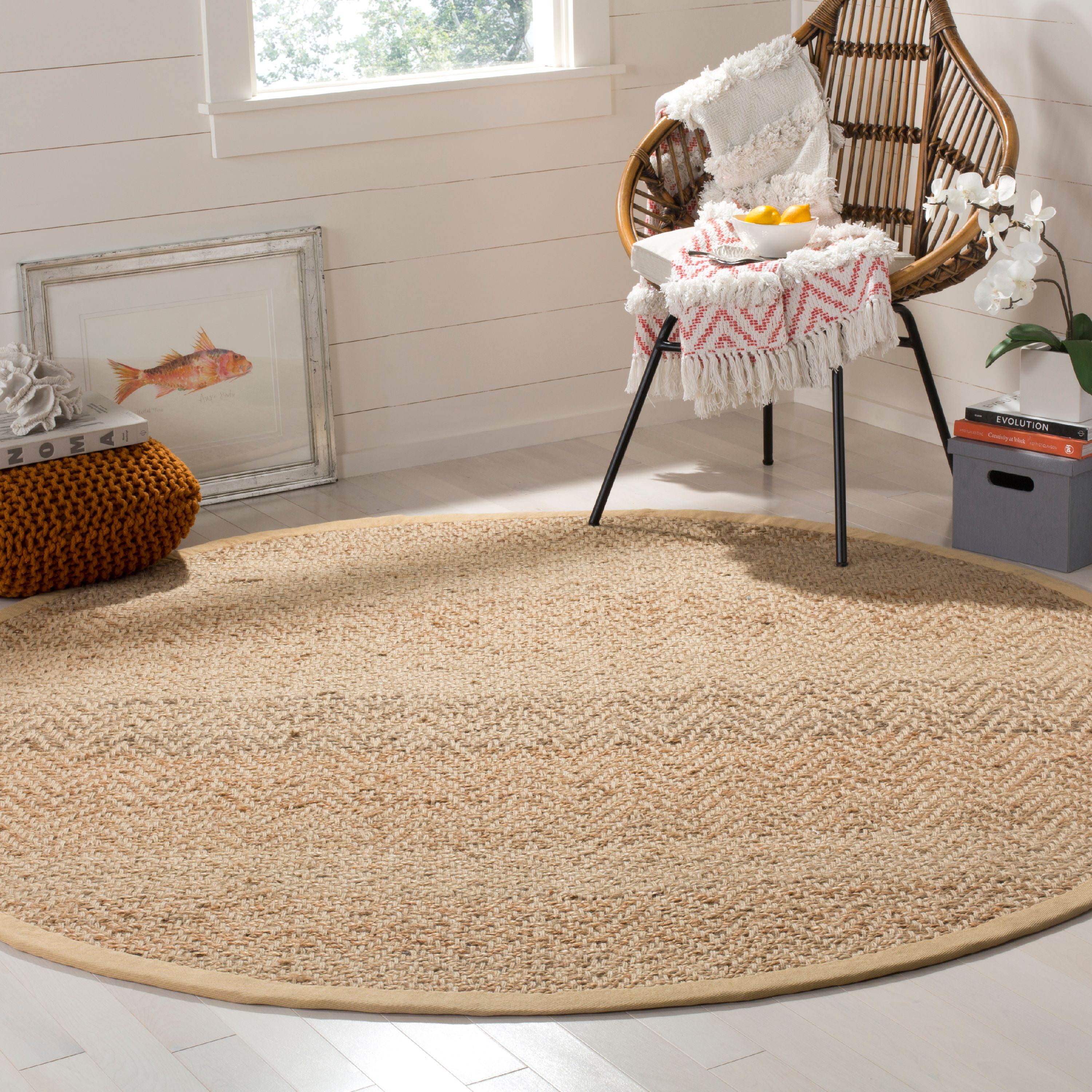 SAFAVIEH Natural Fiber Enola Braided Jute Area Rug, Natural, 7' x 7' Round