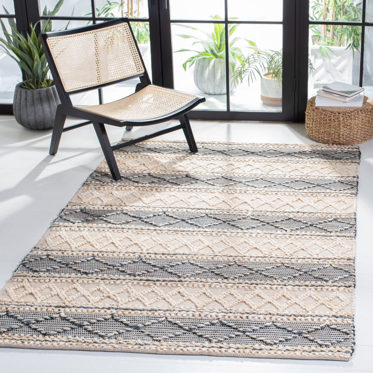 SAFAVIEH Natural Fiber Euphemia Geometric Area Rug, Natural/Grey, 4' x 6'