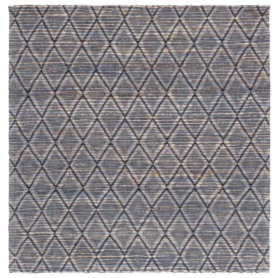 SAFAVIEH Natural Fiber Ezra Geometric Area Rug, Natural/Blue, 6' x 6' Square