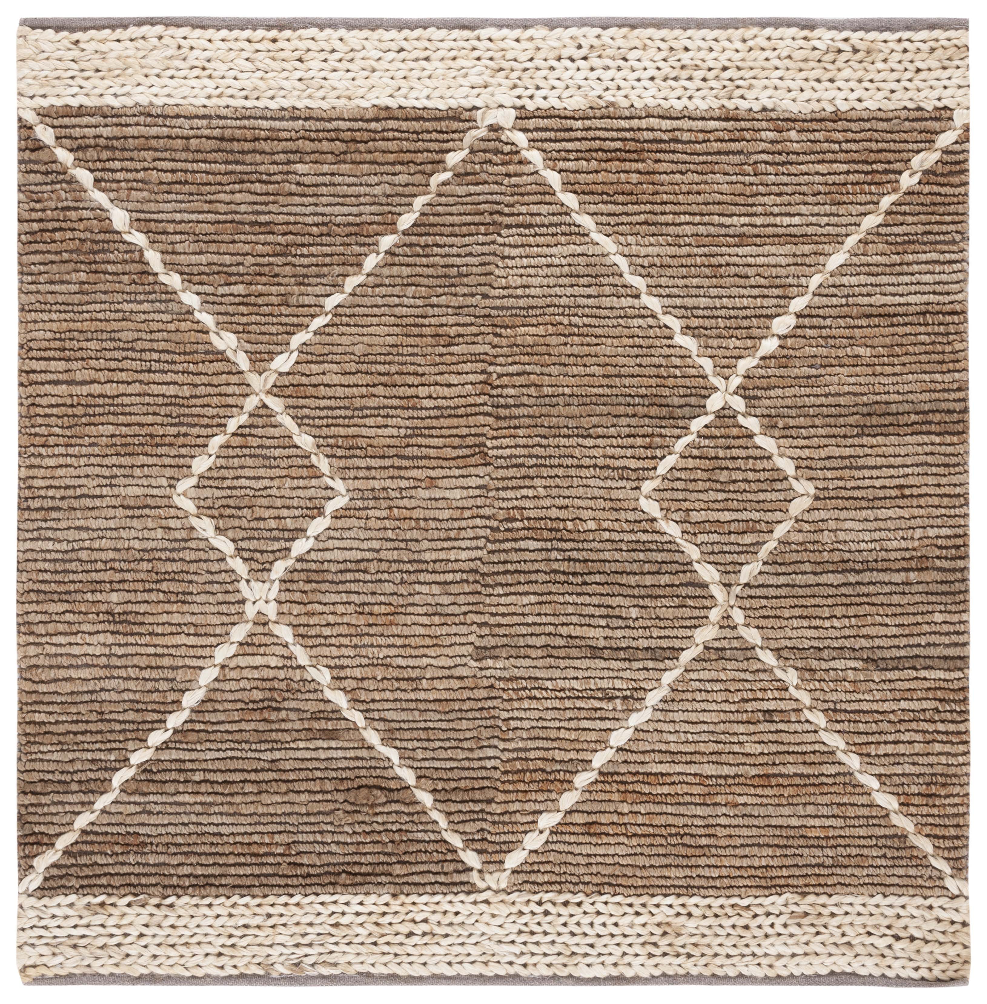 Handmade Ivory Geometric Braided Jute 6' Square Rug