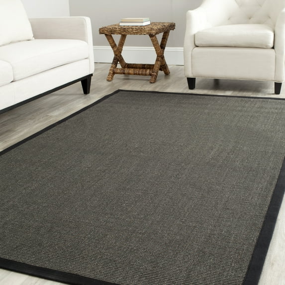 SAFAVIEH Natural Fiber Forrester Border Sisal Area Rug, Charcoal, 4' x 4' Square