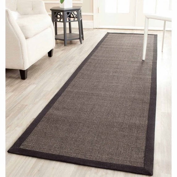 SAFAVIEH Natural Fiber Forrester Border Sisal Runner Rug, Charcoal, 2'6" x 8'