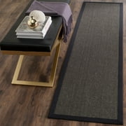 SAFAVIEH Natural Fiber Forrester Border Sisal Runner Rug, Charcoal, 2' x 8'