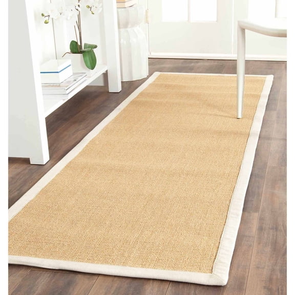 SAFAVIEH Natural Fiber Forrester Border Sisal Runner Rug, Maize/Wheat, 2'6" x 18'