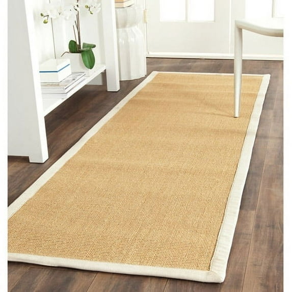 SAFAVIEH Natural Fiber Forrester Border Sisal Runner Rug, Maize/Wheat, 2'6" x 8'