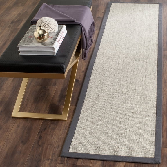 SAFAVIEH Natural Fiber Forrester Border Sisal Runner Rug, Marble/Grey, 2' x 6'