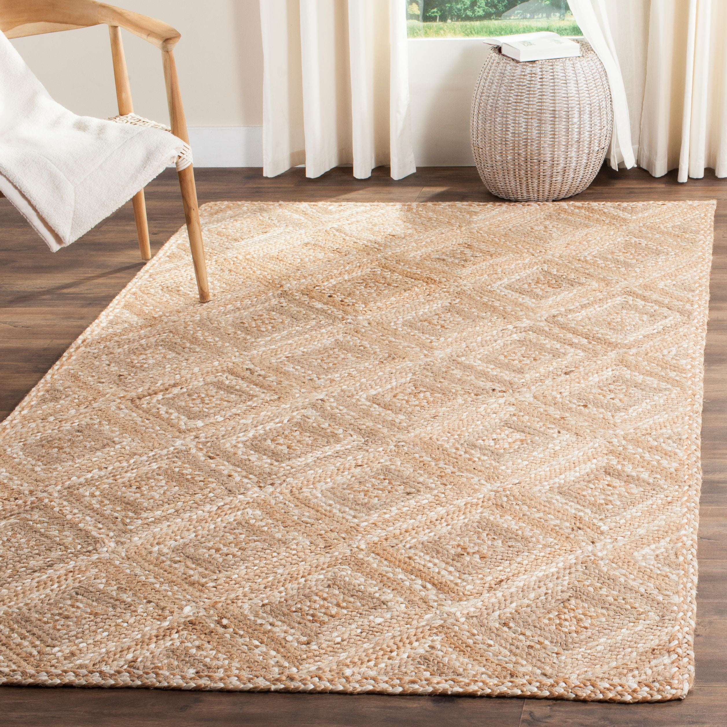 Natural Beige Handwoven Jute Geometric Area Rug