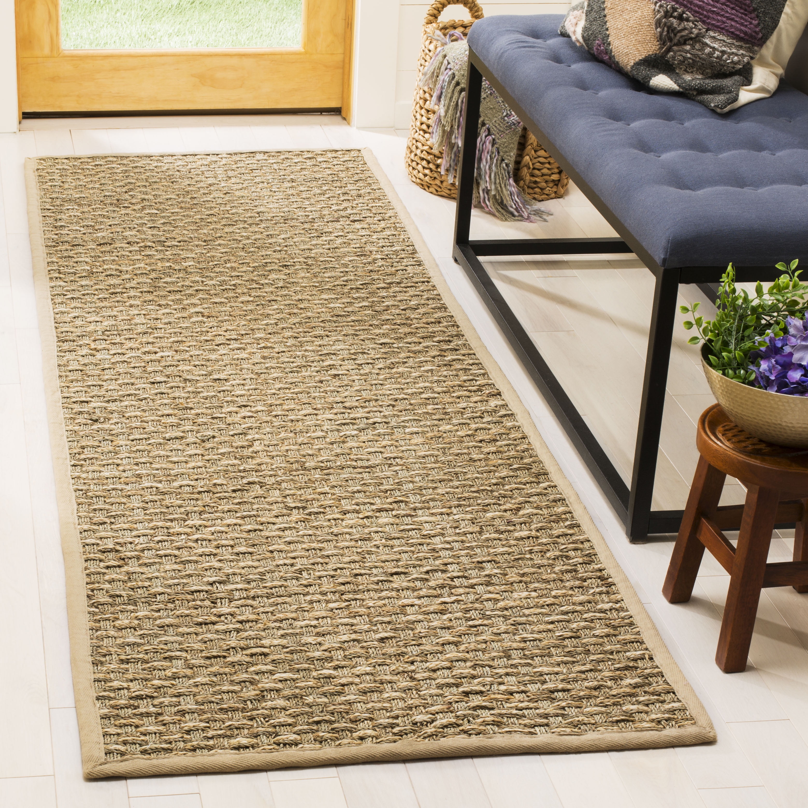 SAFAVIEH Natural Fiber Garret Solid Seagrass Runner Rug, Natural/Beige ...