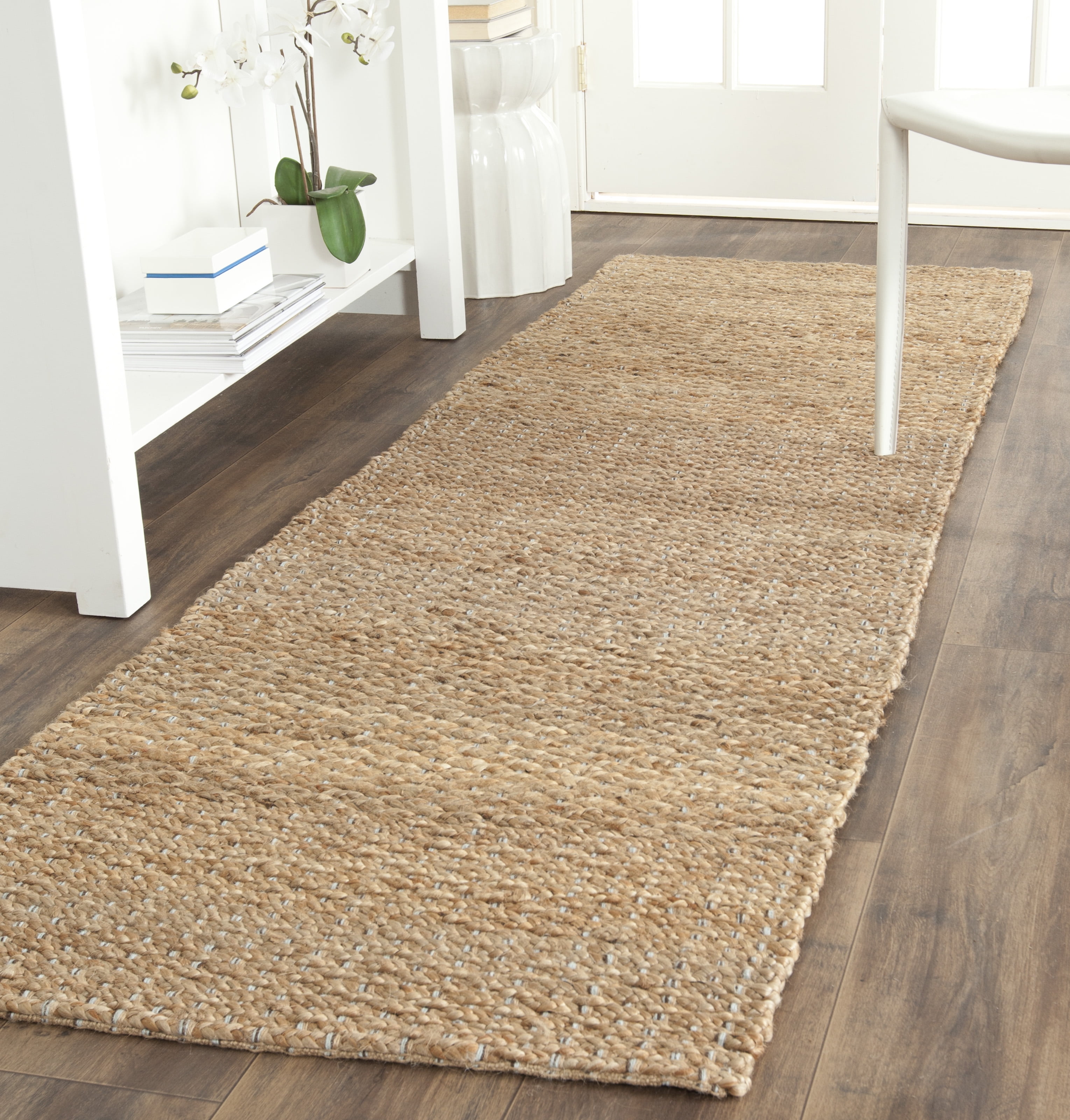 Natural Fiber Light Blue and Natural Jute Runner Rug