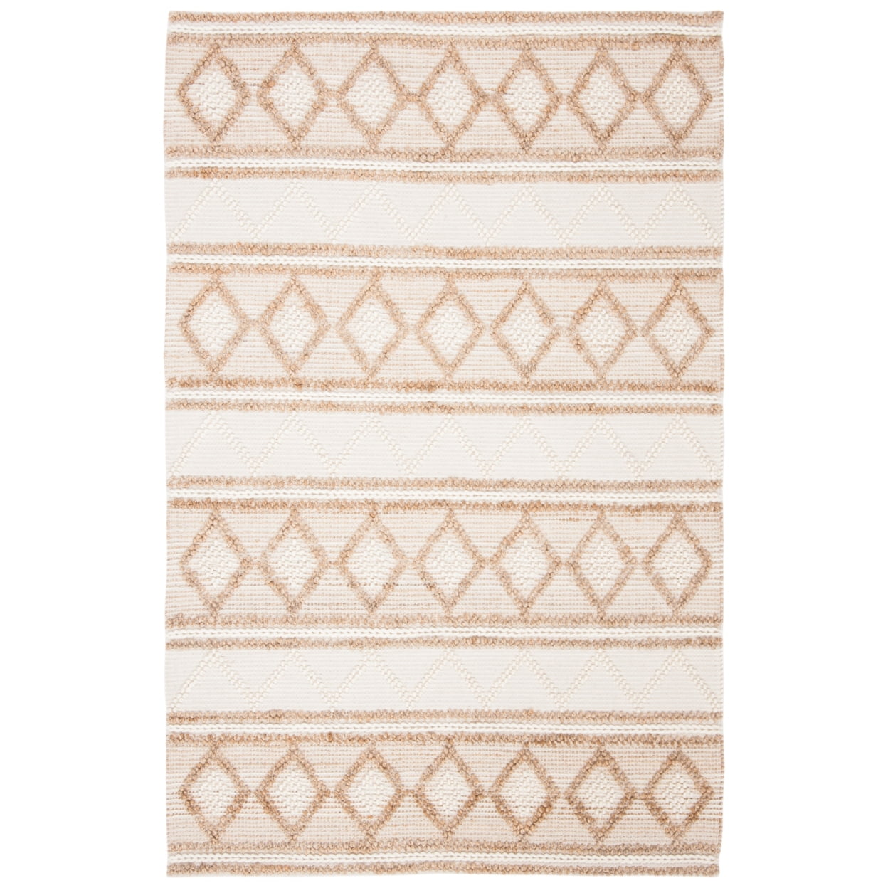 Ivory Geometric Handwoven Wool-Cotton Blend Rug - 3' x 5'