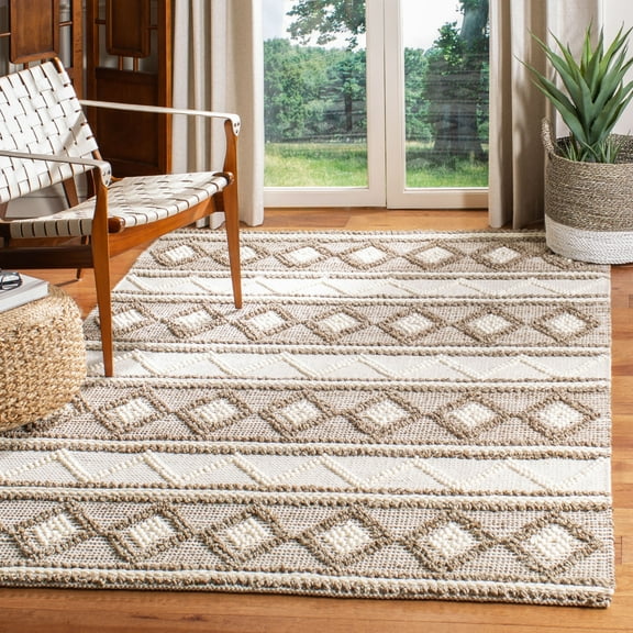 SAFAVIEH Natural Fiber Gerald Striped Geometric Area Rug, Taupe/Ivory, 6' x 6' Square