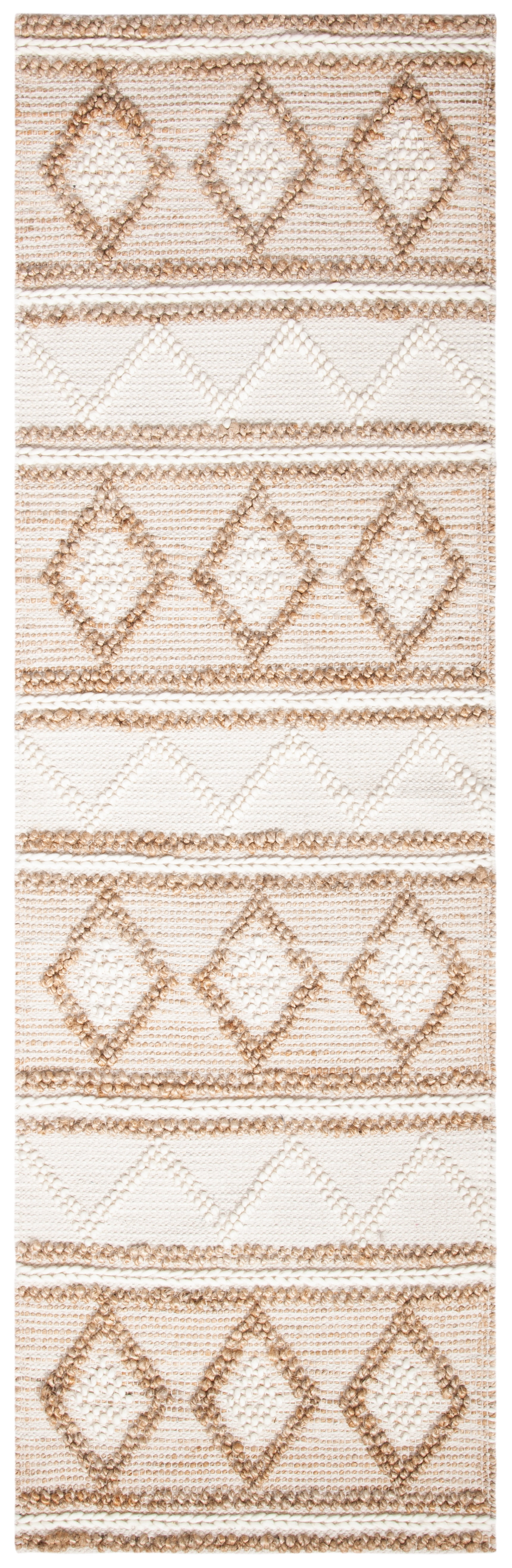 Handwoven Ivory Geometric Wool-Cotton Blend Rug - 2'6" x 6'