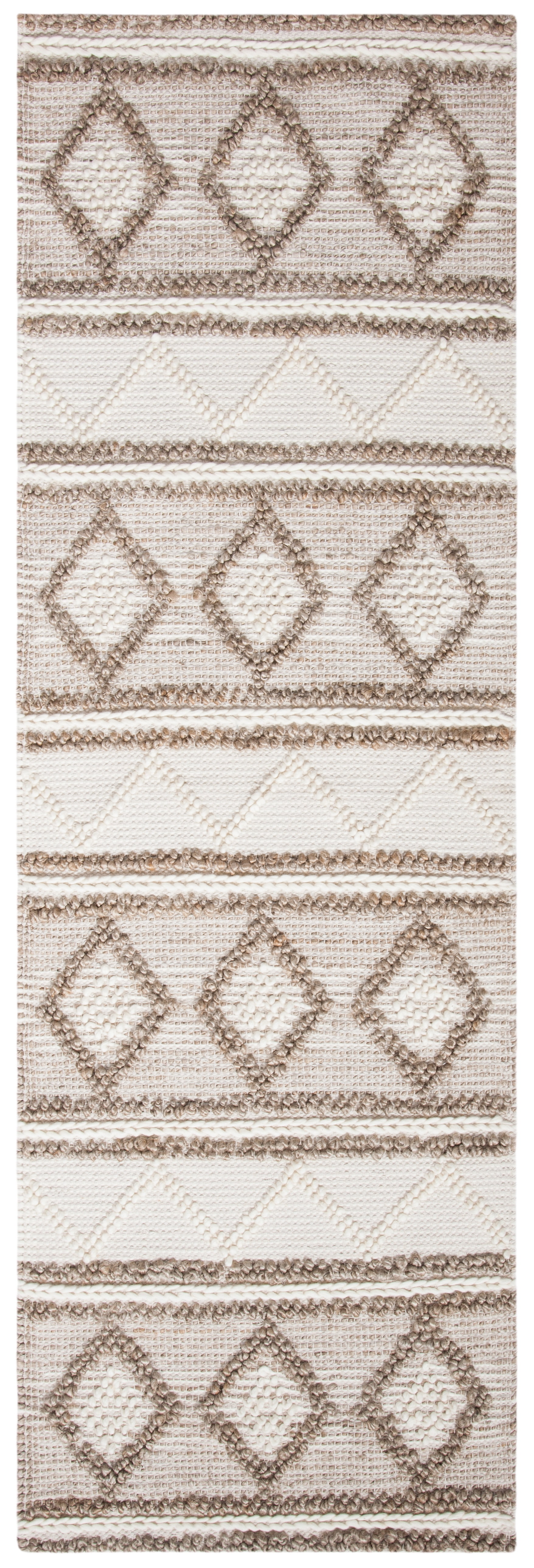 Taupe and Ivory Geometric Wool Cotton Runner Rug