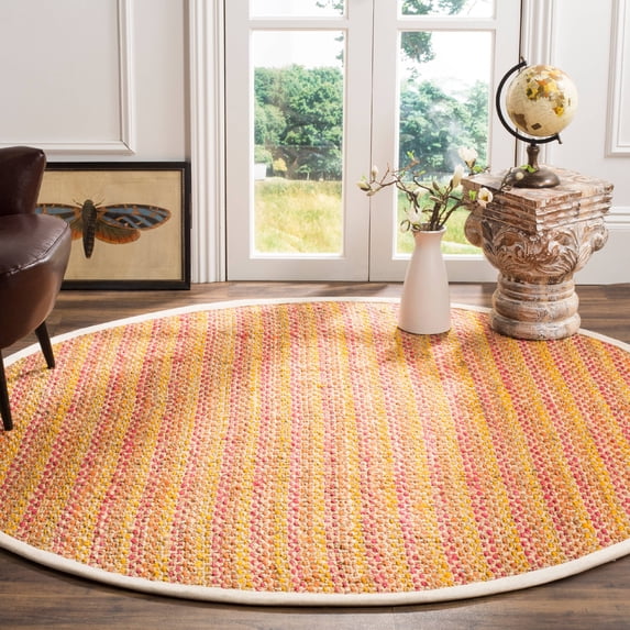 SAFAVIEH Natural Fiber Geraldine Geometric Jute Area Rug, Pink/Multi, 6' x 6' Round