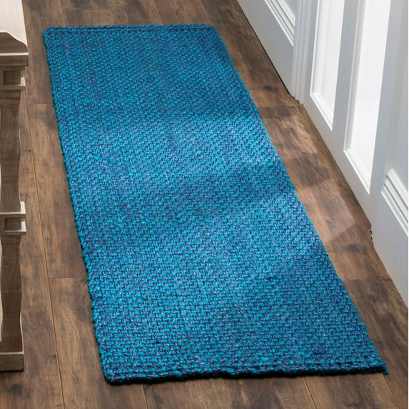SAFAVIEH Natural Fiber Geraldine Geometric Jute Runner Rug, Blue, 2'3" x 6'