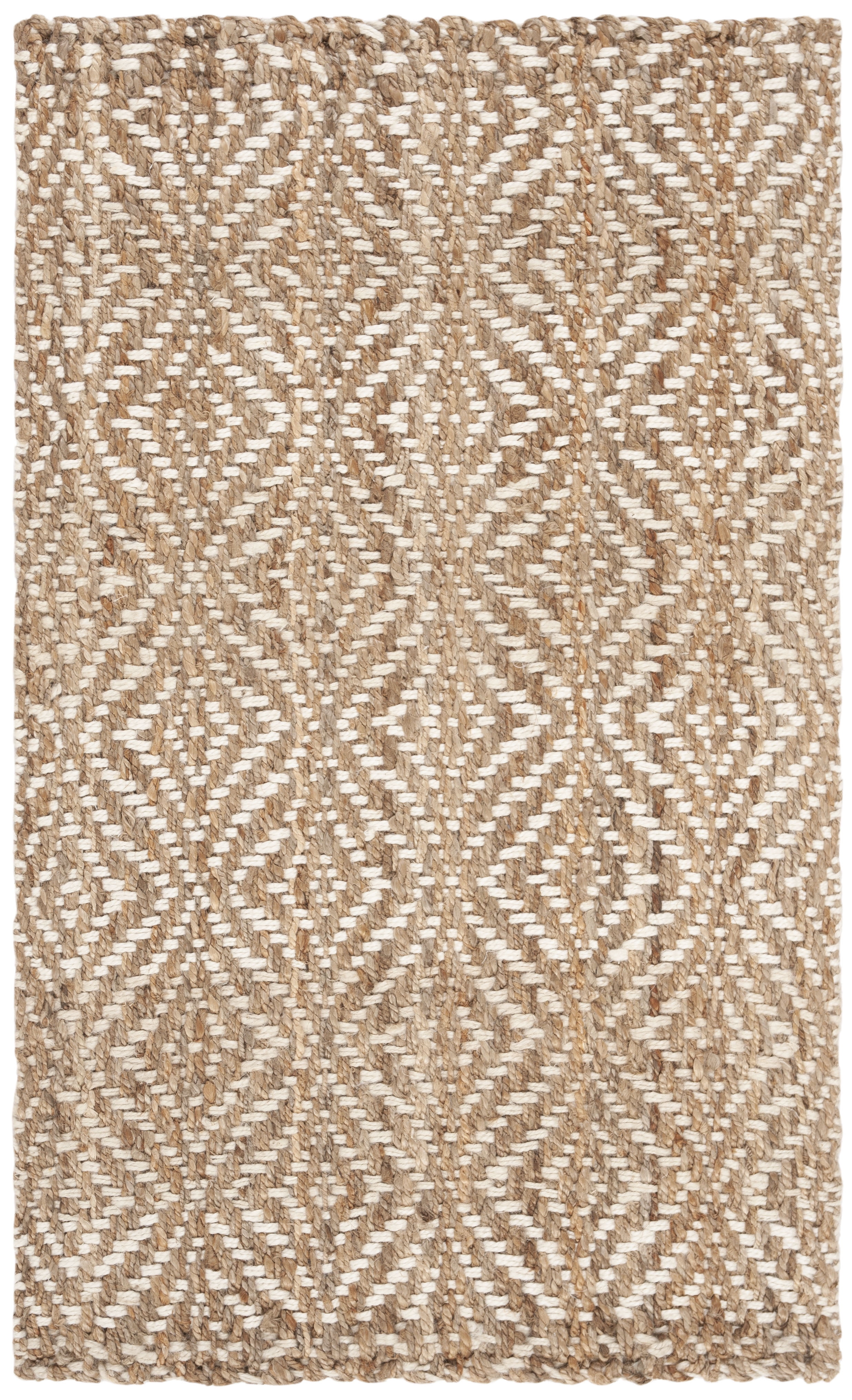 Hand-Woven Natural Jute and Ivory Geometric Area Rug, 3' x 5'