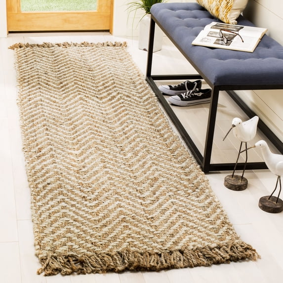 SAFAVIEH Natural Fiber Gillian Chevron Jute Runner Rug, Bleach/Natural, 2'6" x 10'