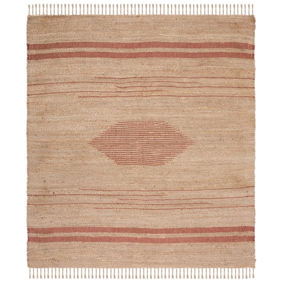 SAFAVIEH Natural Fiber Gisselle Striped Area Rug, Rust/Natural, 7' x 7' Square