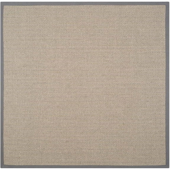 SAFAVIEH Natural Fiber Glenn Border Sisal Area Rug, Grey Brown/Grey, 6' x 6' Square