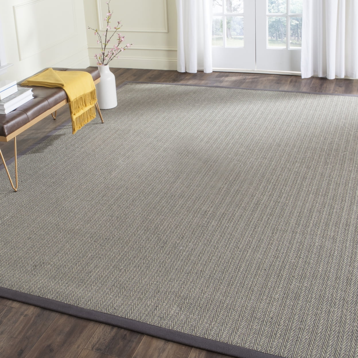 Gray Hand-Knotted Cotton Runner Rug with Non-Slip Backing