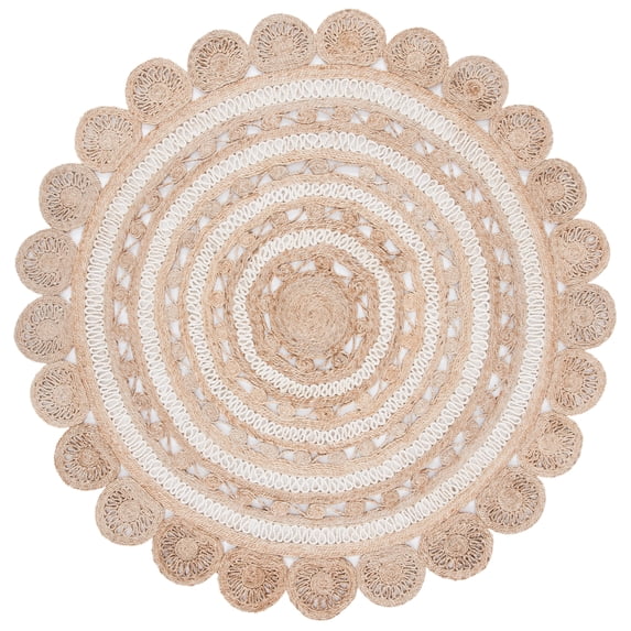 SAFAVIEH Natural Fiber Griselda Geometric Area Rug, Ivory/Natural, 6' x 6' Round