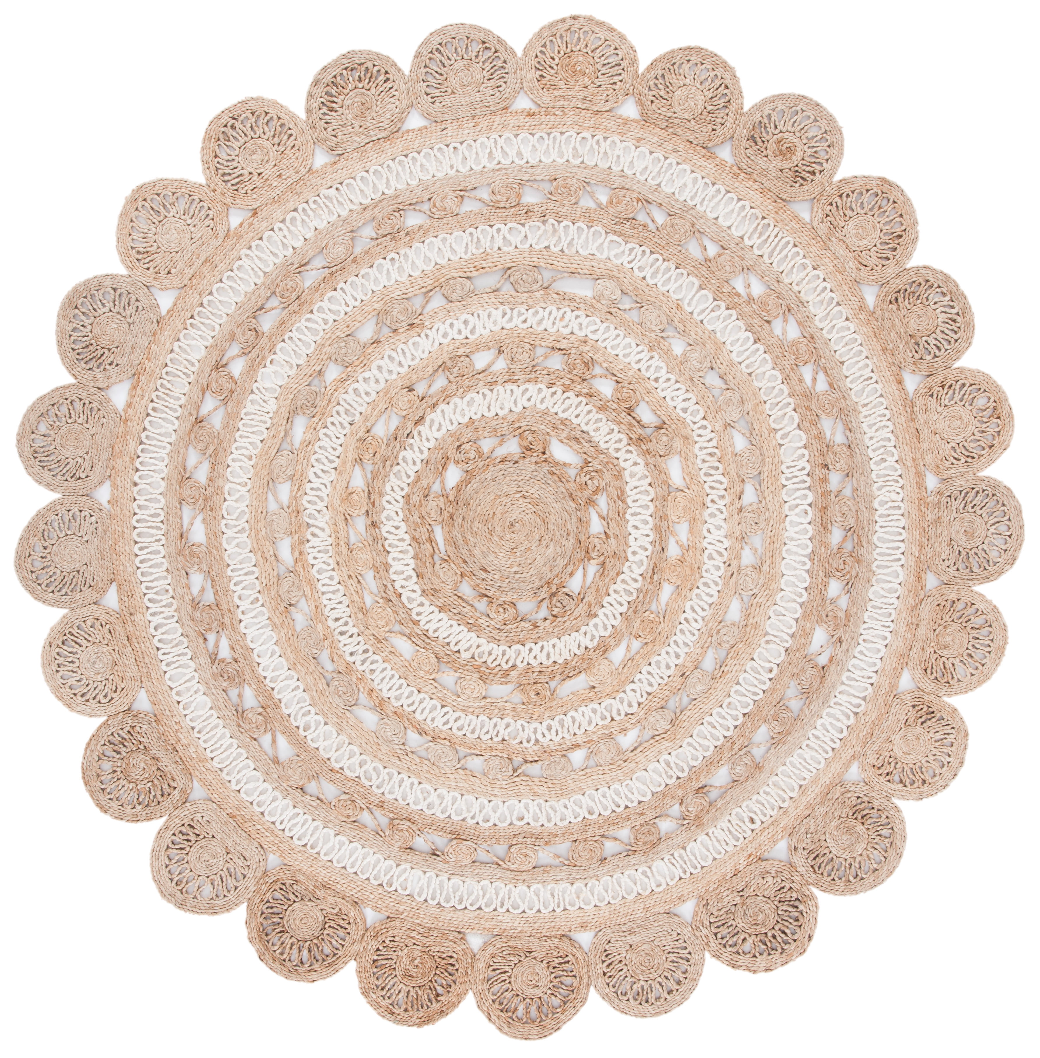 SAFAVIEH Natural Fiber Griselda Geometric Area Rug, Ivory/Natural, 9' x 9' Round