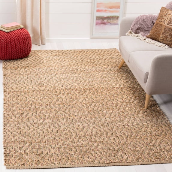 SAFAVIEH Natural Fiber Haven Geometric Braided Jute Area Rug, Natural/Red, 6' x 6' Square