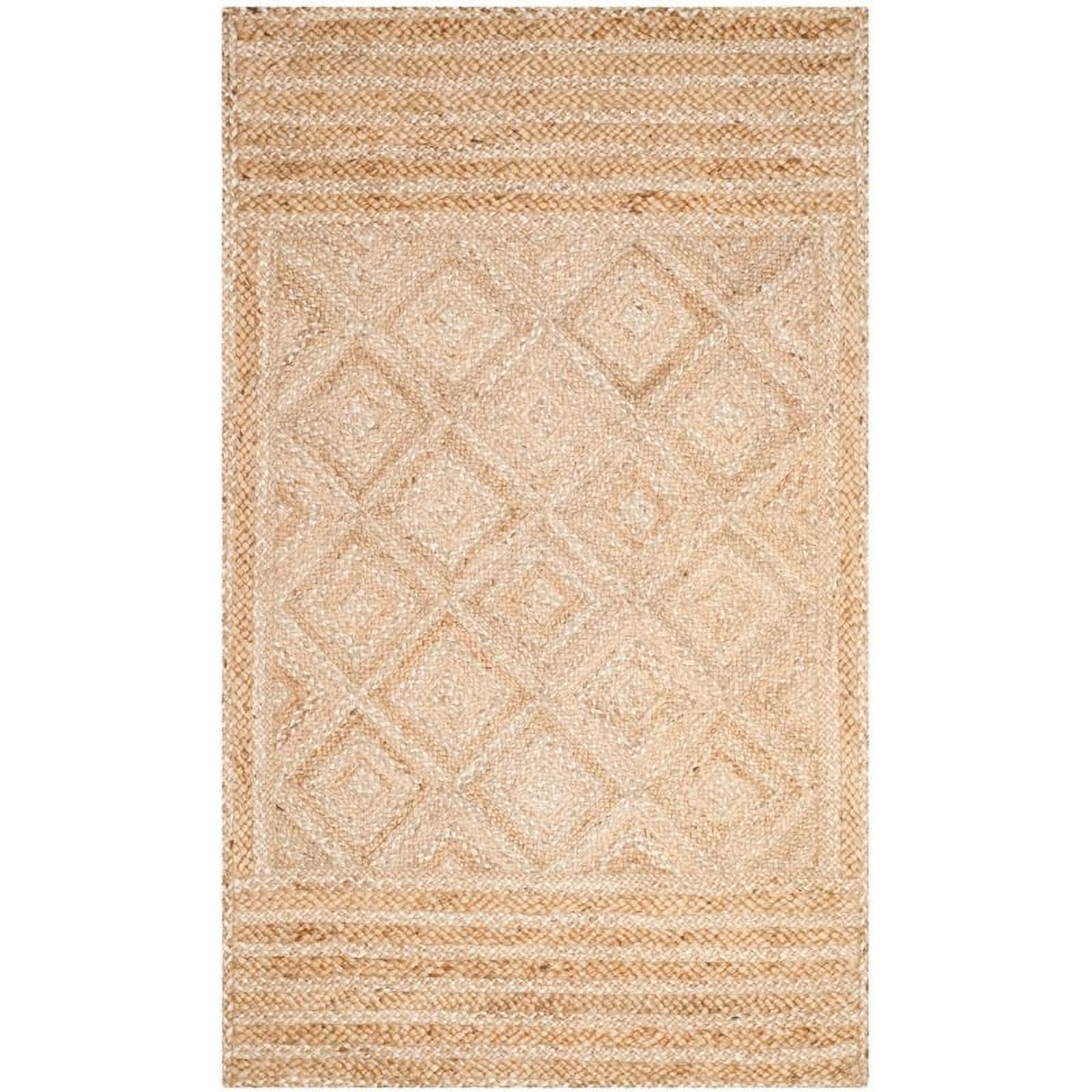 Natural Handwoven Jute Area Rug with Diamond Pattern, 4' x 6'