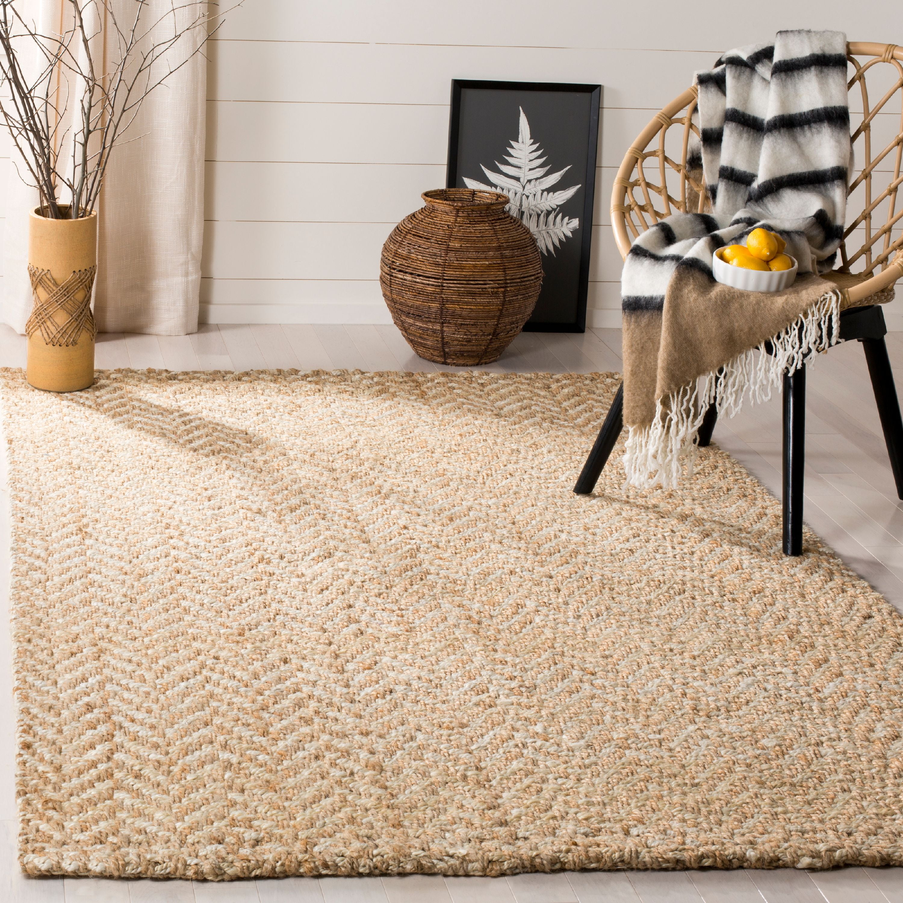 SAFAVIEH Natural Fiber Houston Braided Jute Area Rug, Ivory/Natural, 11' x 16'