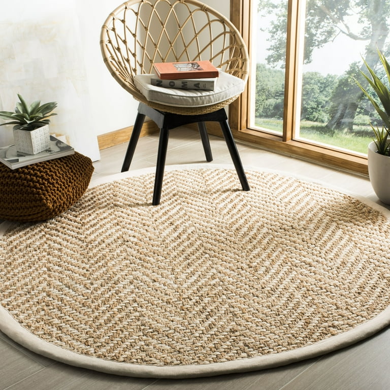 SAFAVIEH Natural Fiber Houston Braided Jute Area Rug, Ivory/Natural, 8' x  8' Round