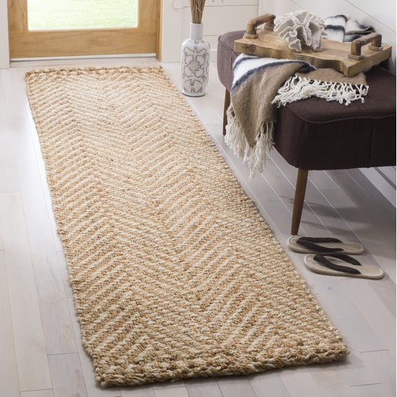 SAFAVIEH Natural Fiber Houston Braided Jute Runner Rug, Ivory/Natural, 2'3" x 8'