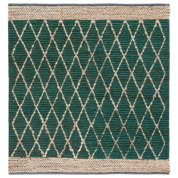 SAFAVIEH Natural Fiber Ingram Geometric Area Rug, Dark Green/Natural, 6' x 6' Square