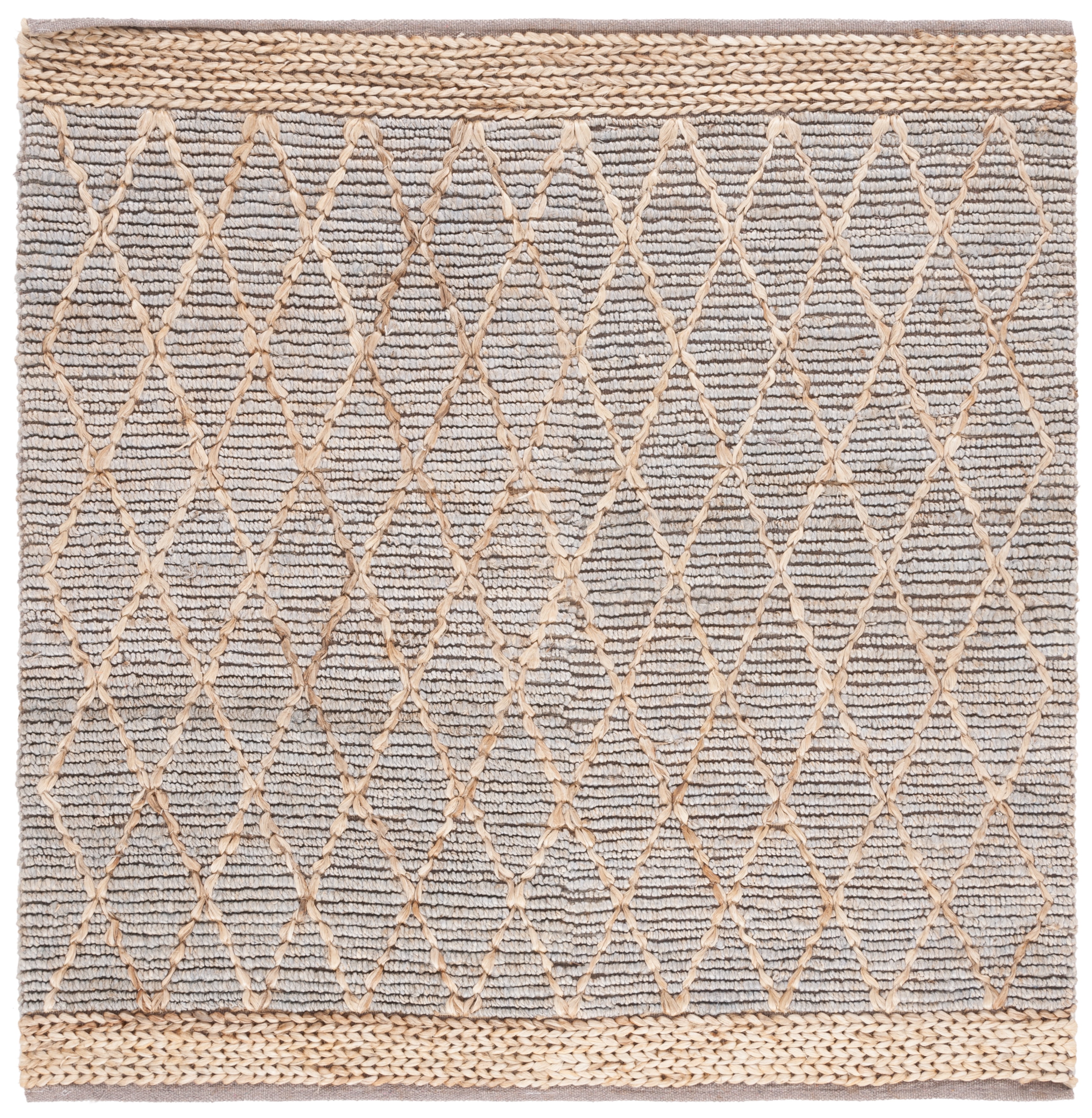 Hand-Knotted Boho Trellis 6' Square Rug in Light Blue Cotton
