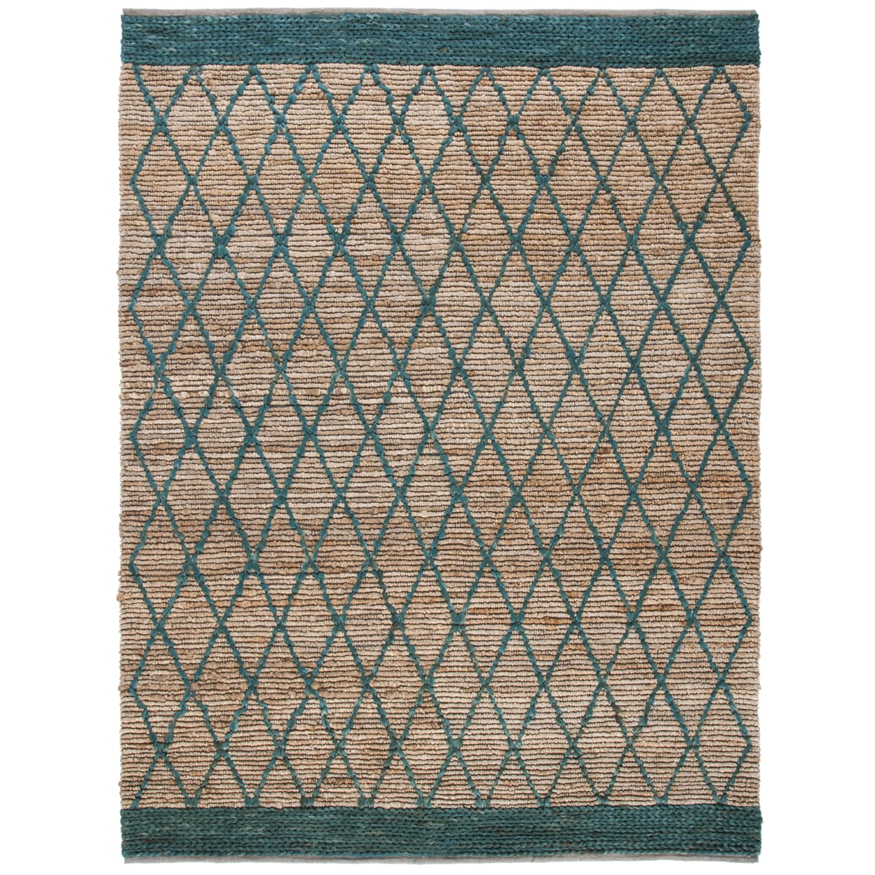 Hand-Knotted Boho Chic Geometric Cotton Rug in Natural/Dark Green - 4' x 6'