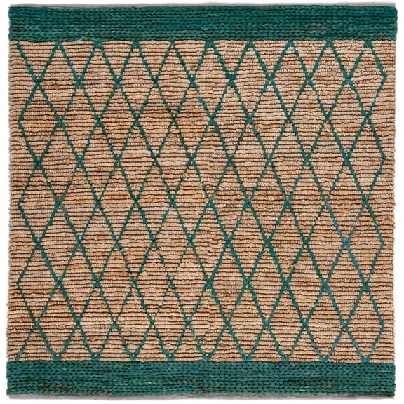 SAFAVIEH Natural Fiber Ingram Geometric Area Rug, Natural/Dark Green, 6' x 6' Square