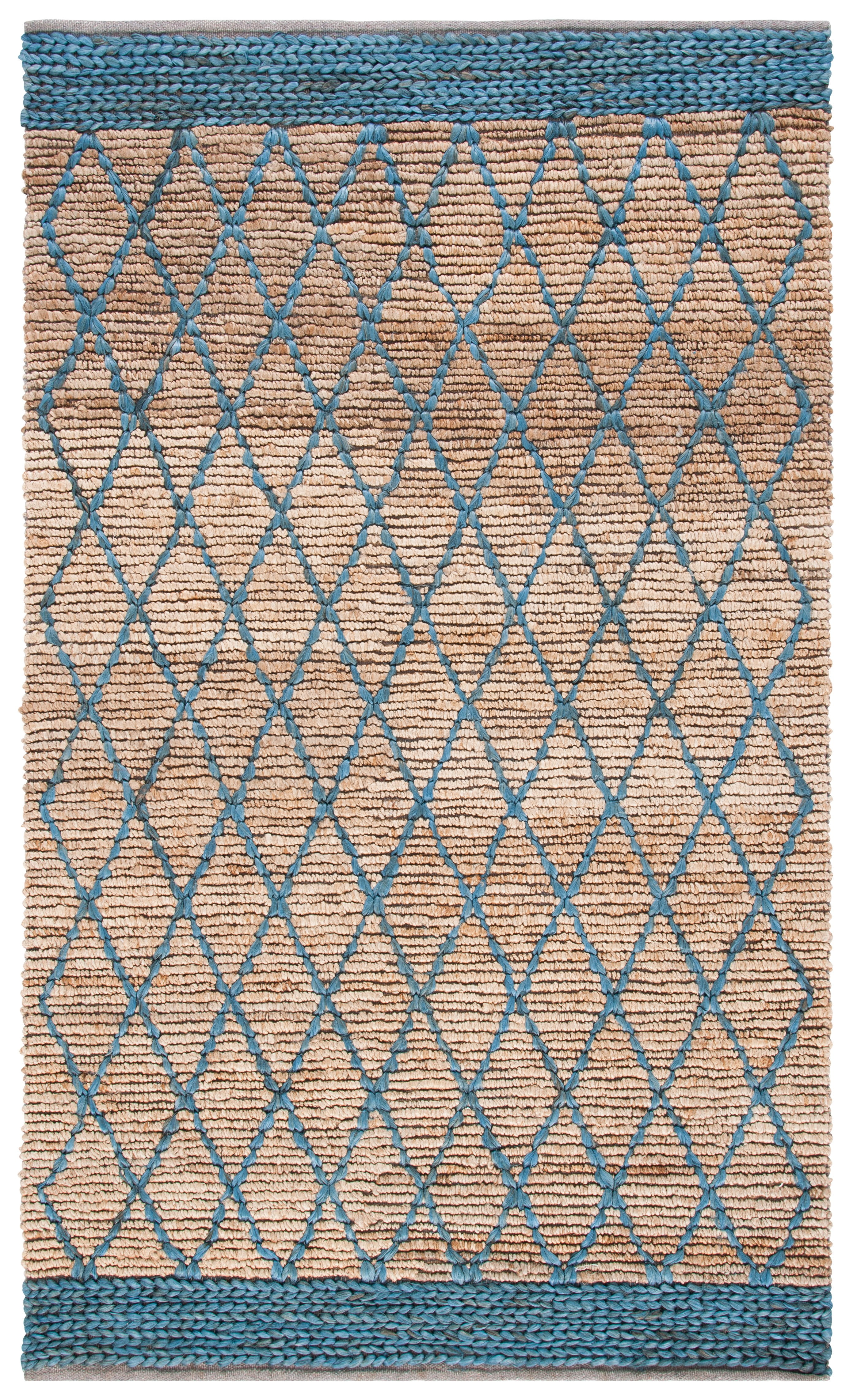 Natural and Navy Geometric Cotton Handmade Rug 4' x 6'