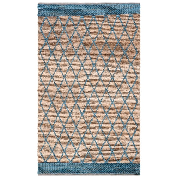 SAFAVIEH Natural Fiber Ingram Geometric Area Rug, Natural/Navy, 5' x 8'
