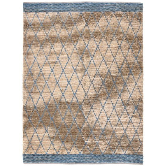 SAFAVIEH Natural Fiber Ingram Geometric Area Rug, Natural/Navy, 9' x 12'