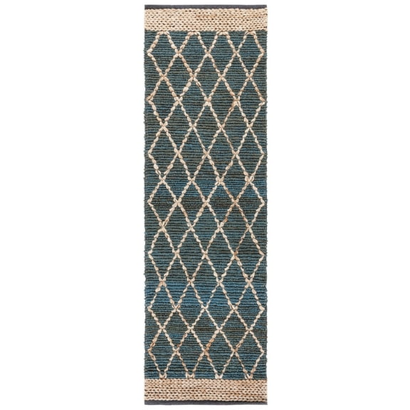 SAFAVIEH Natural Fiber Ingram Geometric Runner Rug, Blue, 2'6" x 8'