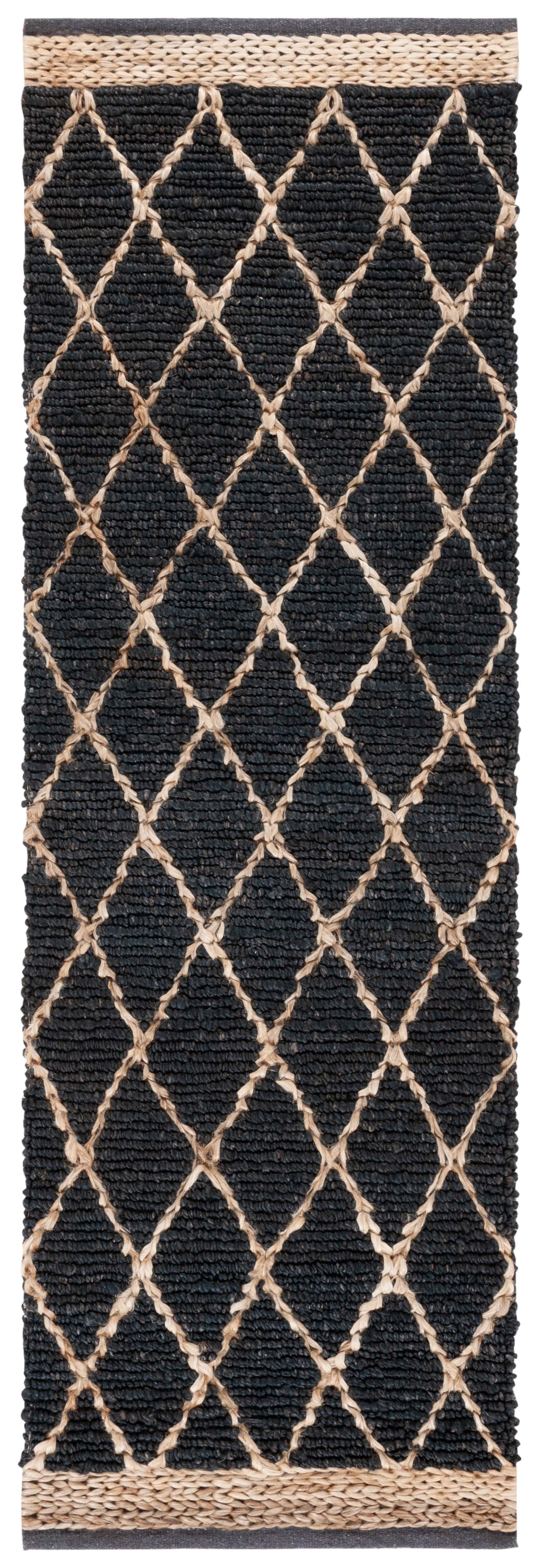 Hand-Knotted Charcoal Cotton Geometric Runner Rug, 2'6" x 8'