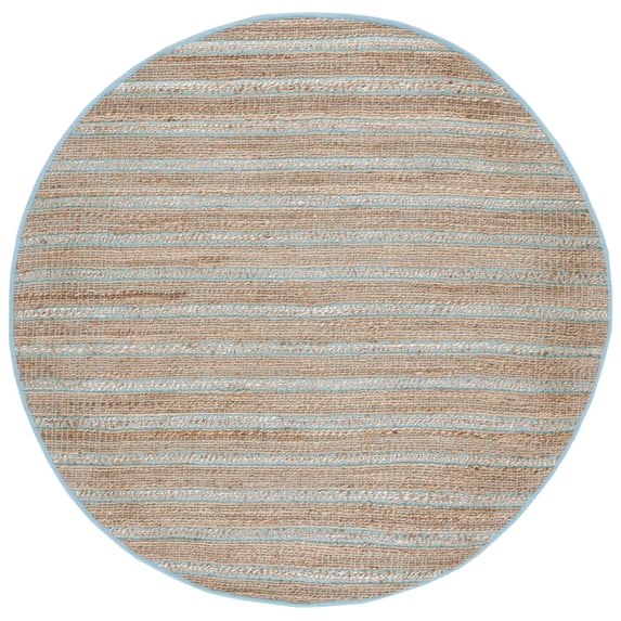 SAFAVIEH Natural Fiber Jack Striped Area Rug, Teal/Natural, 7' x 7' Round