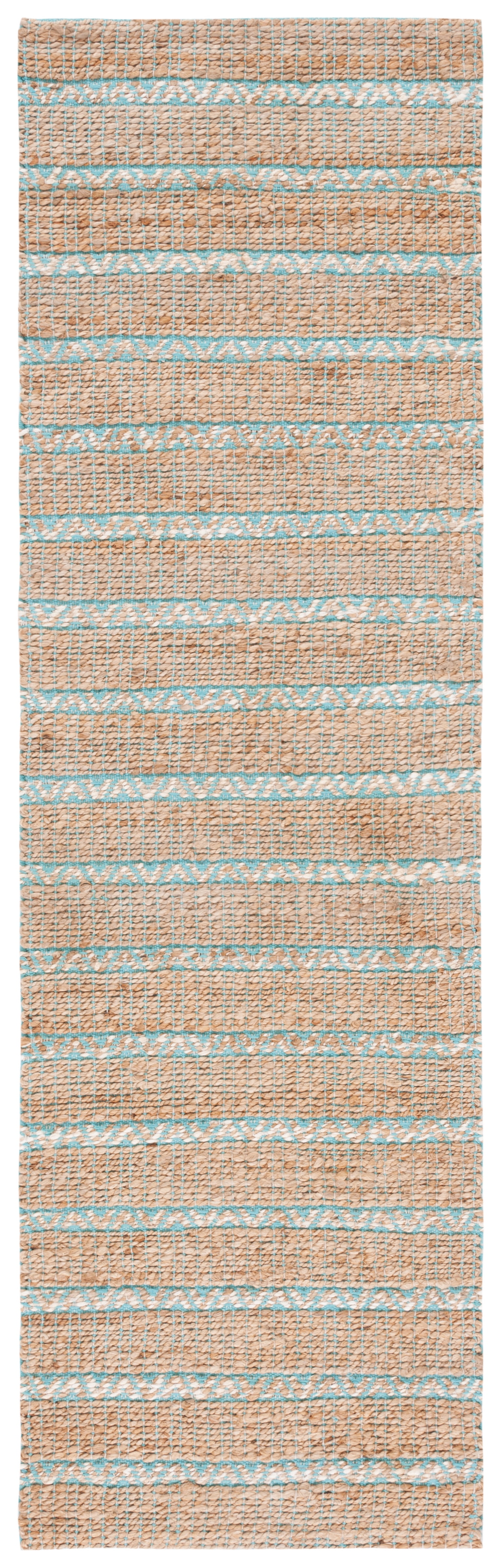 Teal and Natural Handwoven Cotton Jute Runner Rug