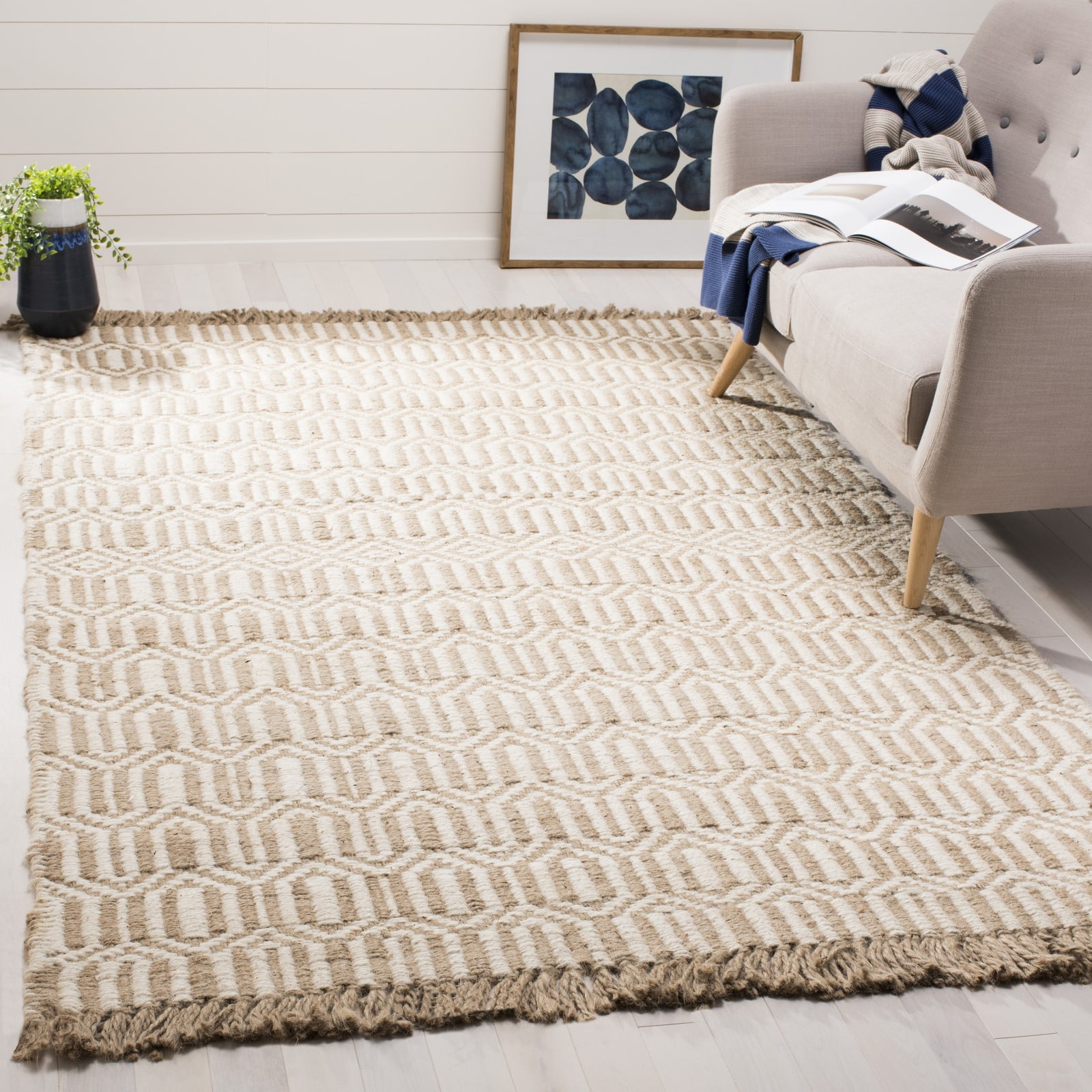 SAFAVIEH Natural Fiber Jakov Geometric Jute Area Rug, Natural/Ivory, 6' x 9'